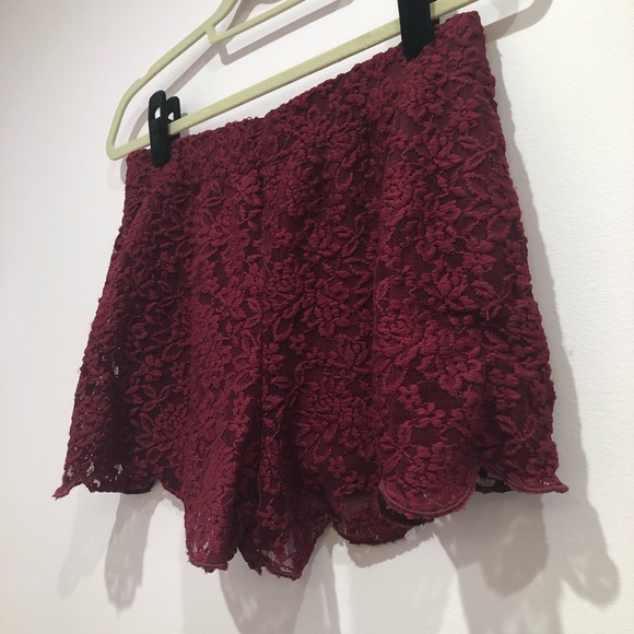 Free People High Waisted Red Lace Shorts - Picture 6 of 9